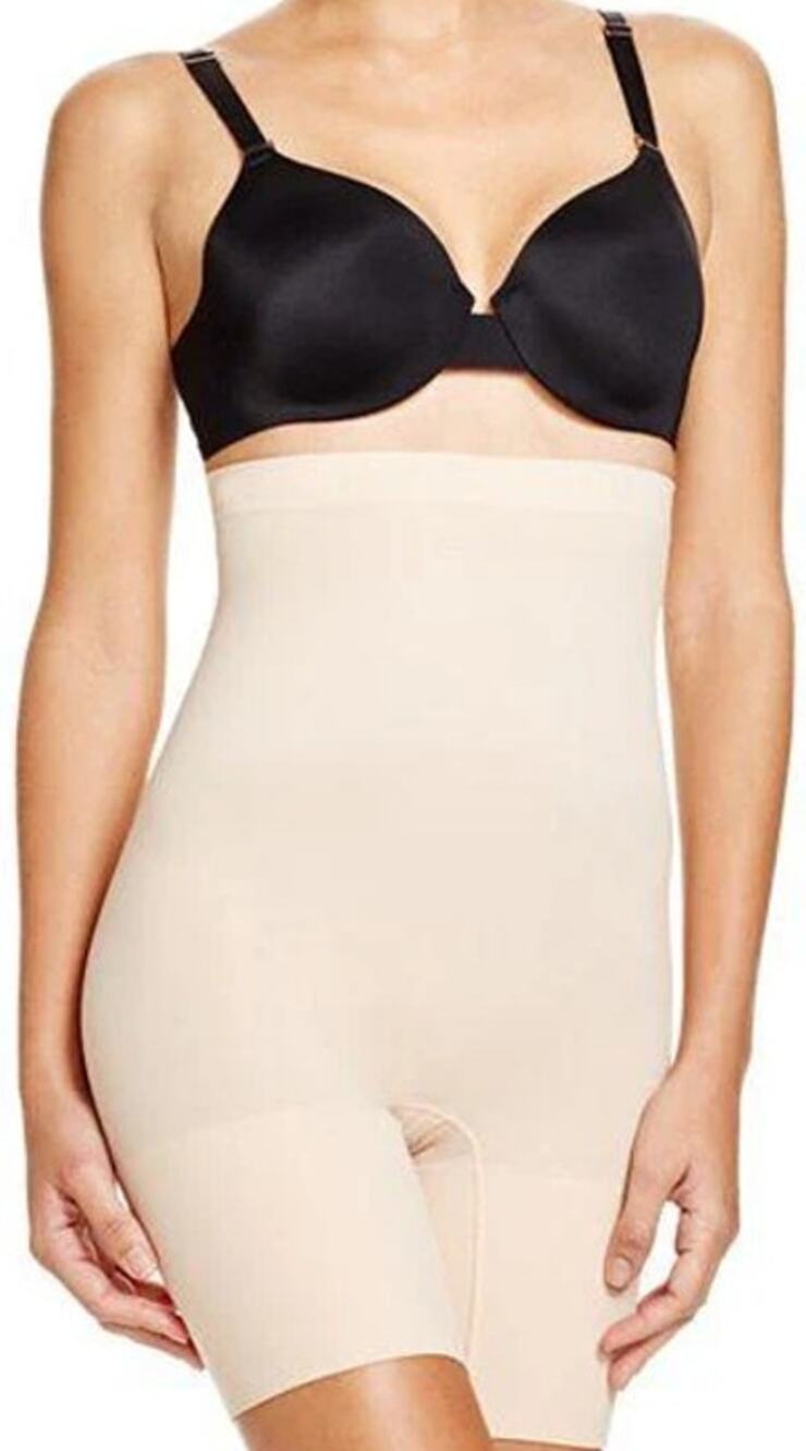 Spanx Higher Power Shorts Shapewear High Waisted Pull On Stretch Ruched Tan M